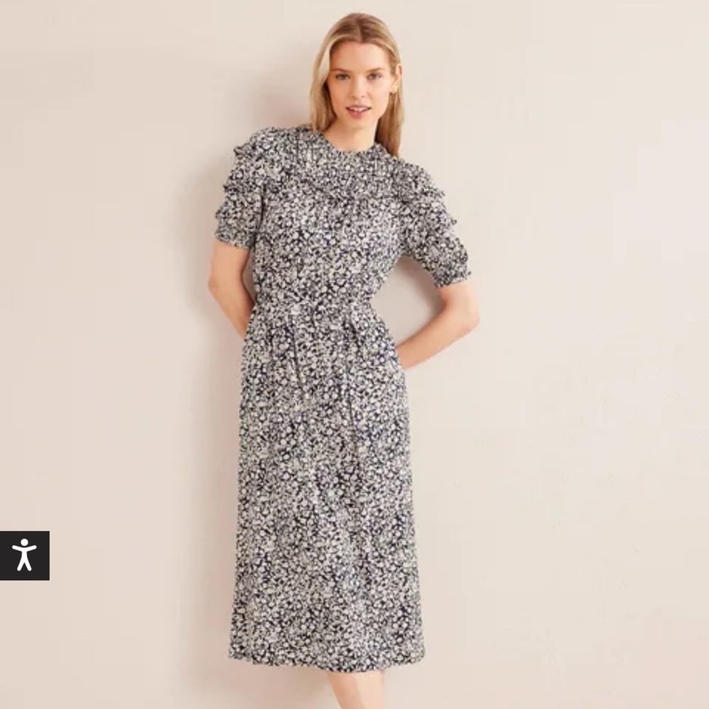 Boden Black and White Floral Midi Dress